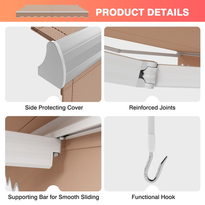 10 x 8.2 Feet Retractable Awning with Easy Opening Manual Crank Handle