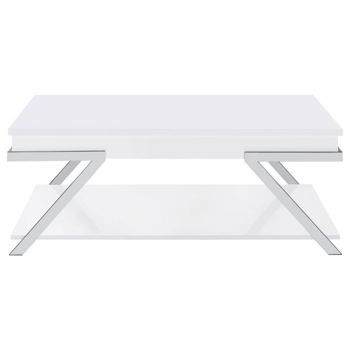 Marcia Wood Rectangular Lift Top Coffee Table White High Gloss and Chrome