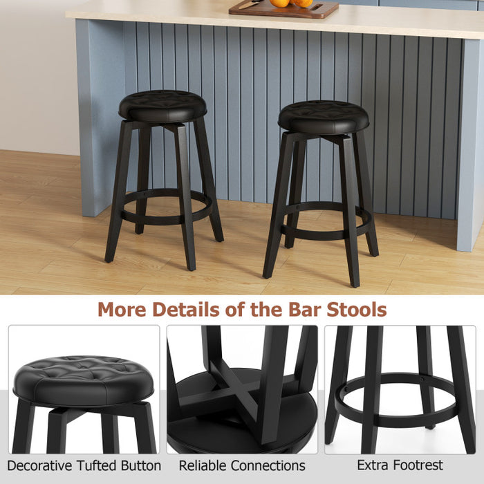 360° Swivel Upholstered Rubberwood Frame Bar Stool Set of 2 with Footrest