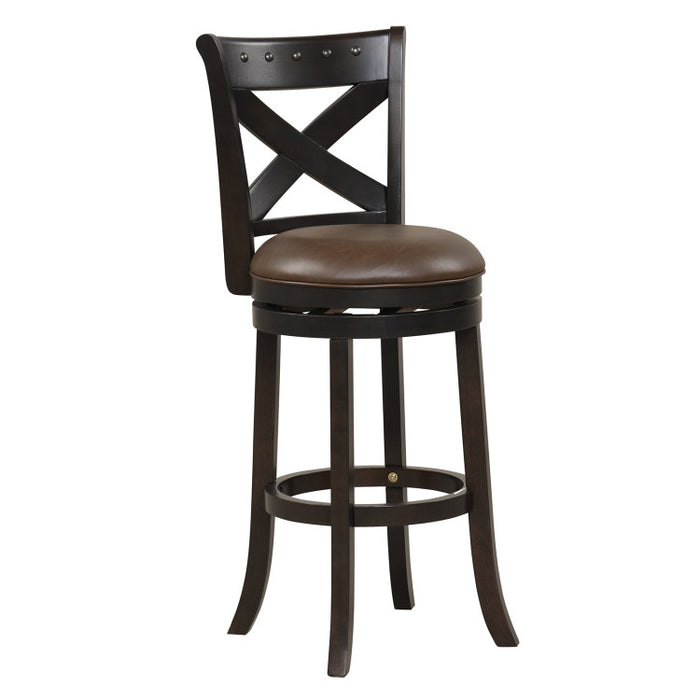 26/31 Inch Swivel Bar Stool with Curved Backrest PU Leather Seat and Footrest Brown