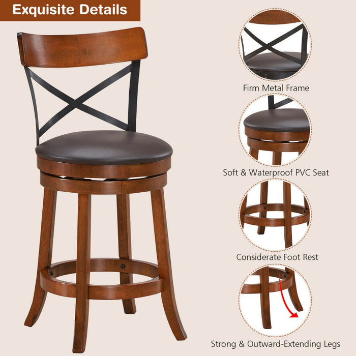 Set of 2 Bar Stools 360-Degree Swivel Dining Bar Chairs with Rubber Wood Legs