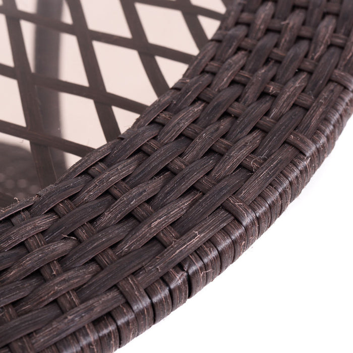 Round Rattan Wicker Coffee Table with Lower Shelf