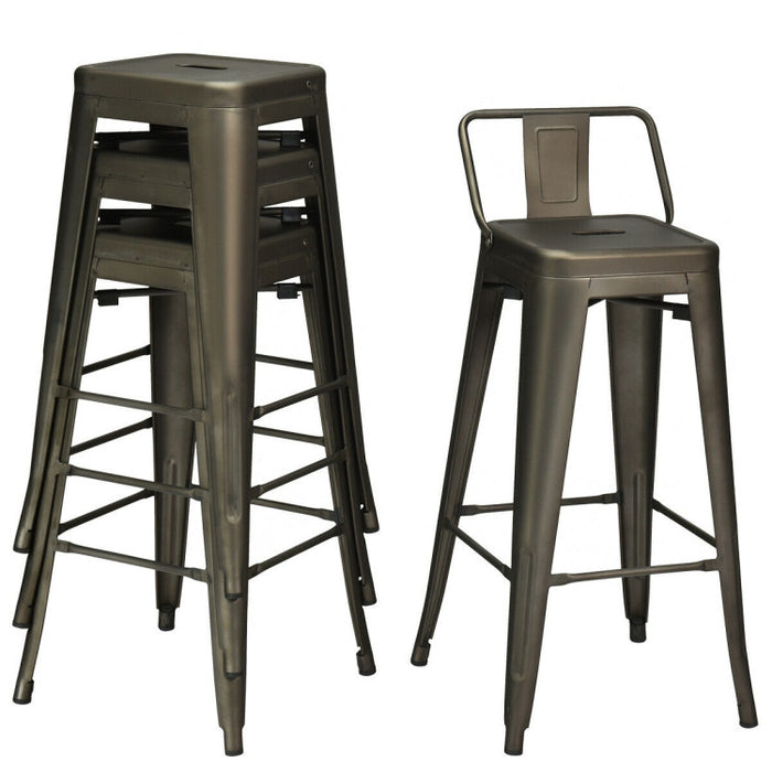 30 Inch Set of 4 Vintage Metal Bar Stool with Removable Middle Back