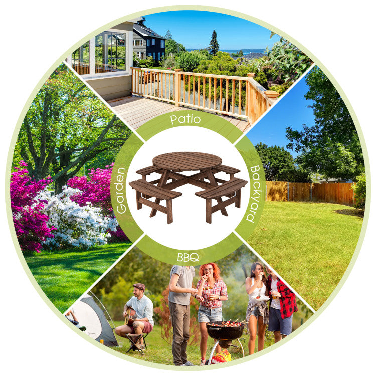 Patio 8 Seat Wood Picnic Dining Seat Bench Set