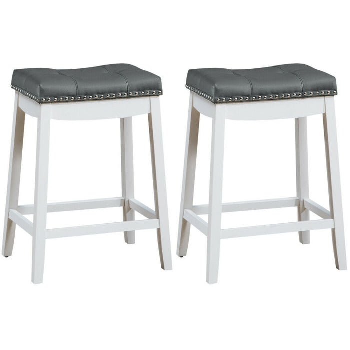 Set of 2 24-Inch Height Backless Counter Stool with Footrest