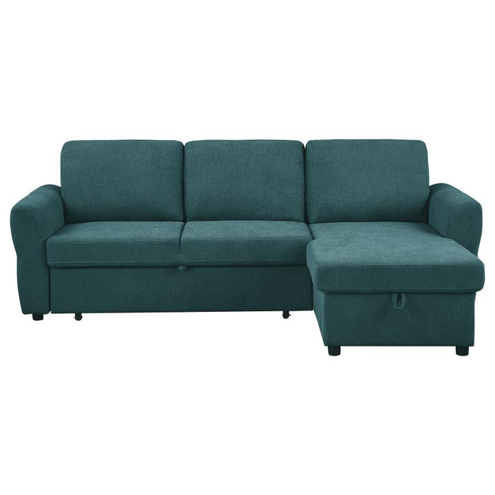 Samantha Upholstered Sleeper Sofa Sectional with Storage Chaise Teal Blue