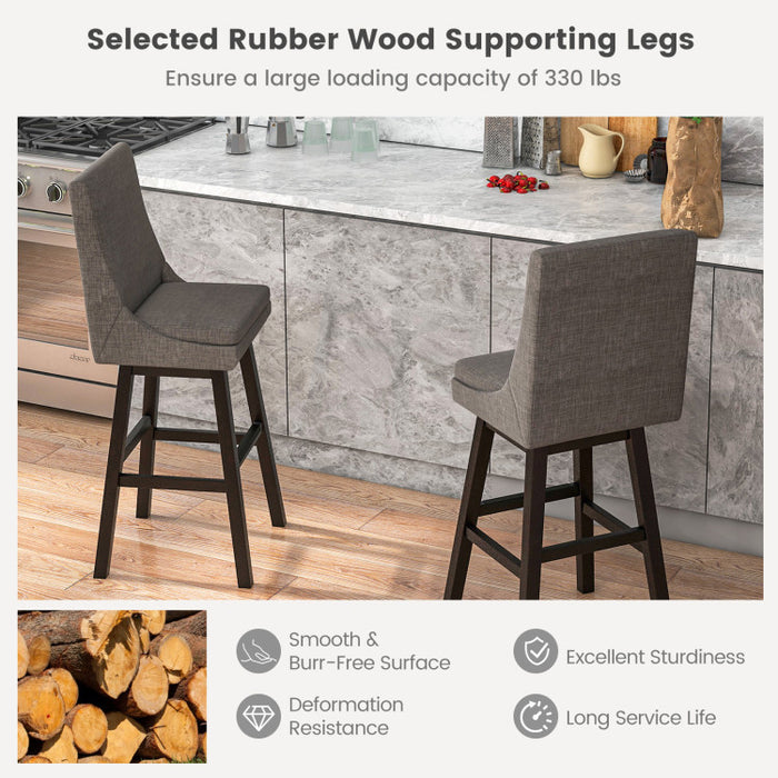 Set of 2 360° Swivel Bar Stool with Rubber Wood Legs Footrest