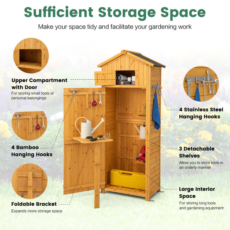 71 Inch Tall Garden Tool Storage Cabinet with Lockable Doors and Foldable Table