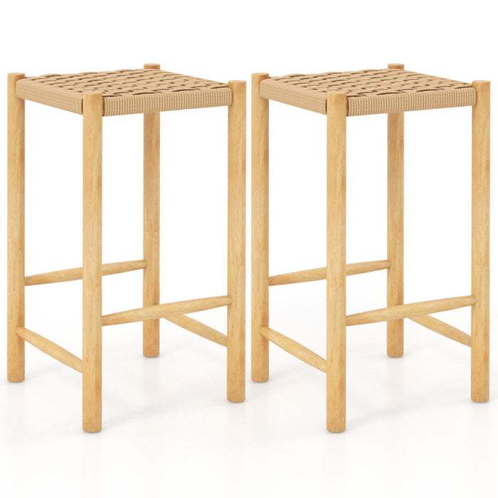 Dining Stool Set of 2 with Rubber Wood Frame