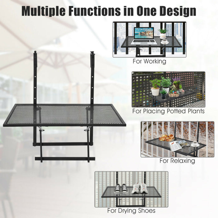 Railing Folding Table with 5-Level Adjustable Heights