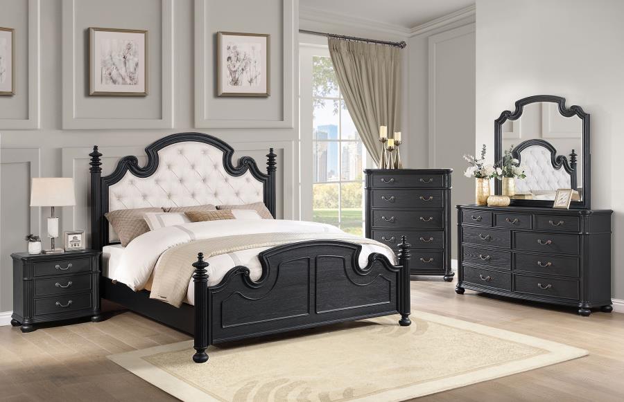 Celina Bed with Upholstered Headboard Black and Beige