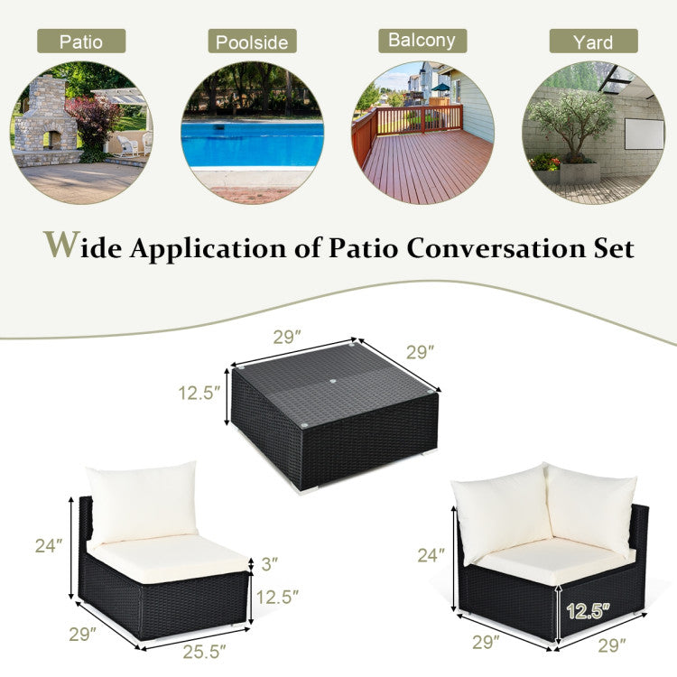 7 Pieces Sectional Wicker Furniture Sofa Set with Tempered Glass Top