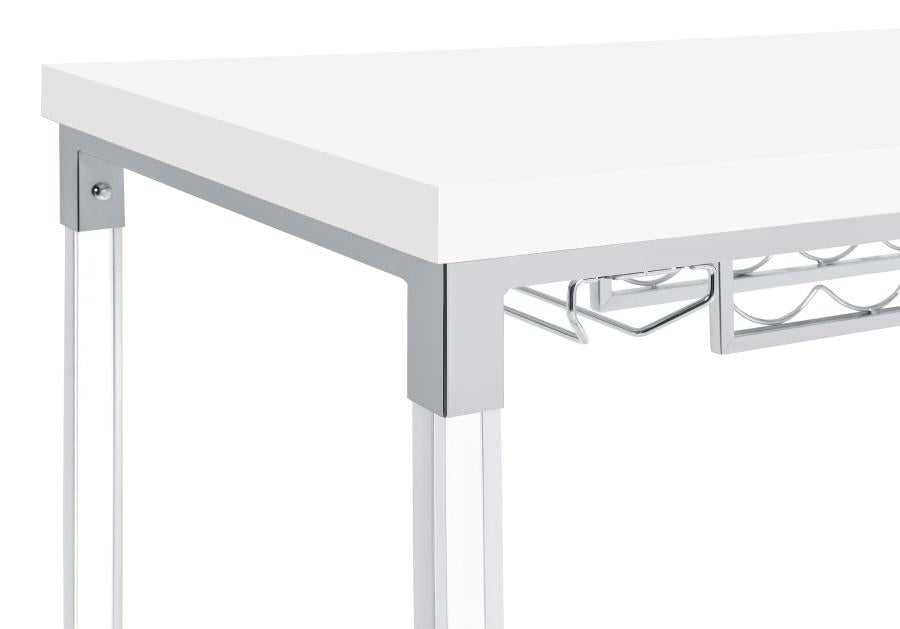 Norcrest Pub Height Bar Table With Acrylic Legs And Wine Storage White High Gloss