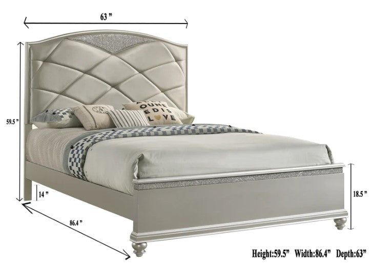 Valiant Champagne Silver Upholstered Panel Bedroom Set