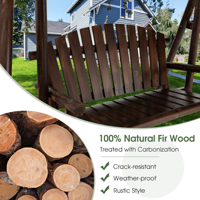 2-Person Outdoor Wooden Porch Swing with an Adjustable Canopy