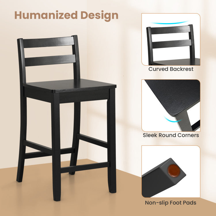 Wooden Bar Stools Set of 2 with Ergonomic Backrest and Footrest