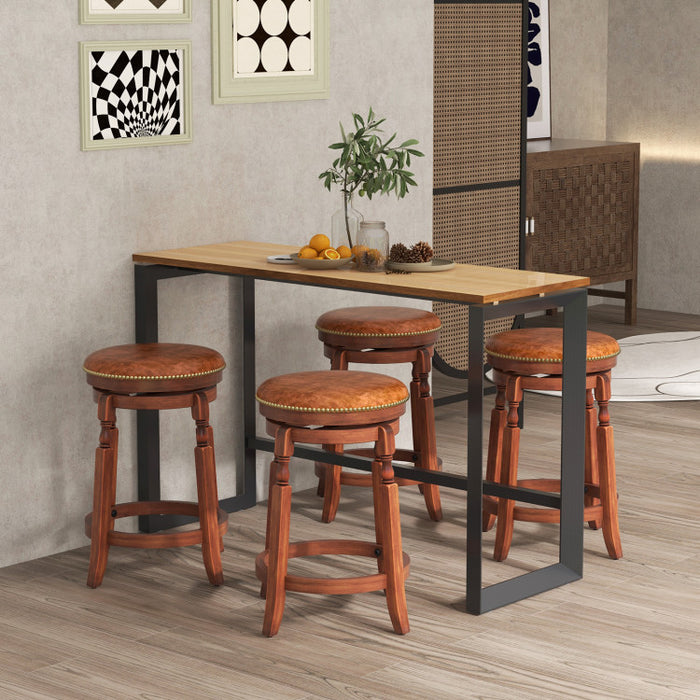 24/29 Inch Swivel Bar Stool Set of 2 with Upholstered Seat and Rubber Wood Frame