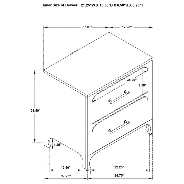 Anastasia 2-drawer Nightstand Bedside Table Pearl White