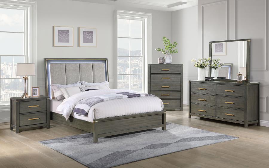 Kieran Panel Bed with Upholstered LED Headboard Grey