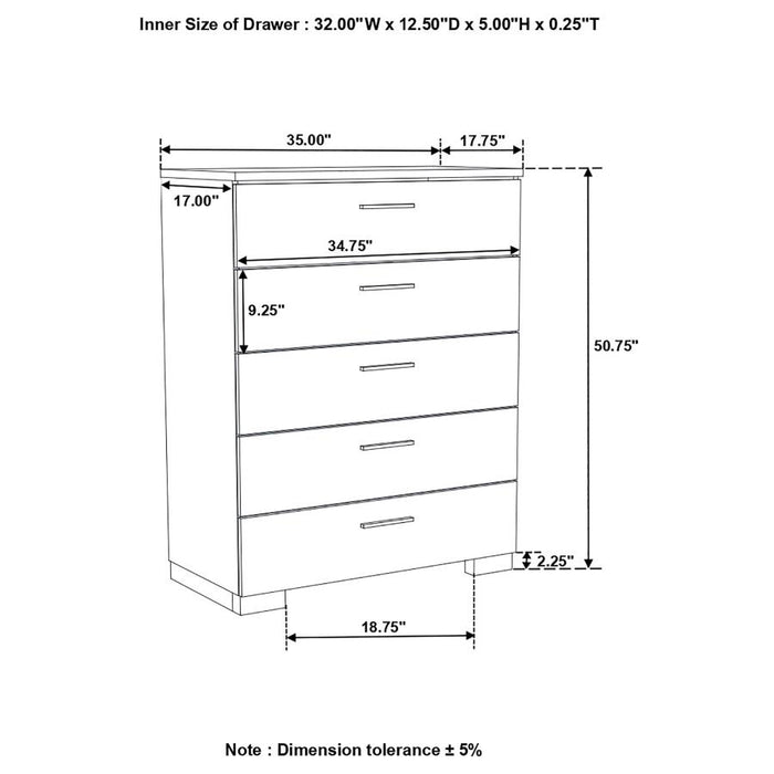 Felicity 5-drawer Chest Glossy White