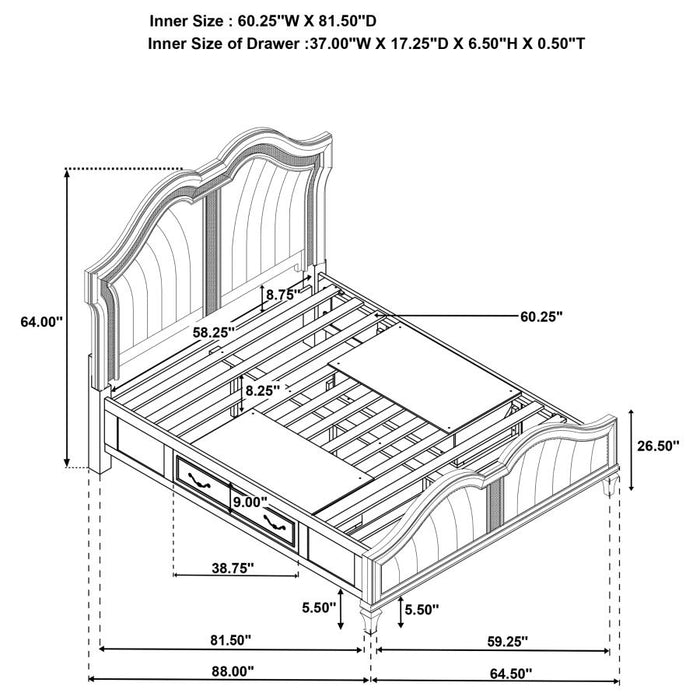 Evangeline Storage Bed with LED Headboard Silver Oak and Ivory