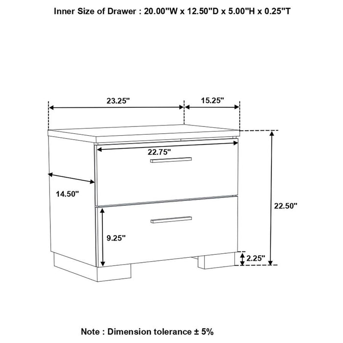 Felicity 2-drawer Nightstand Glossy White