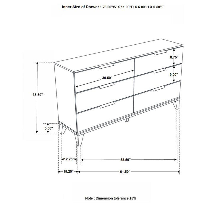 Mays 6-drawer Dresser Walnut Brown with Faux Marble Top