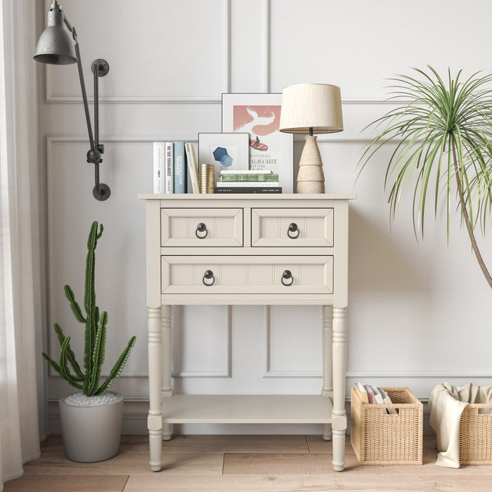 Narrow Console Table with 3 Storage Drawers and Open Bottom Shelf