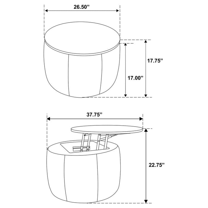 Tesoro Upholstered Round Lift Top Storage Ottoman Grey and Black