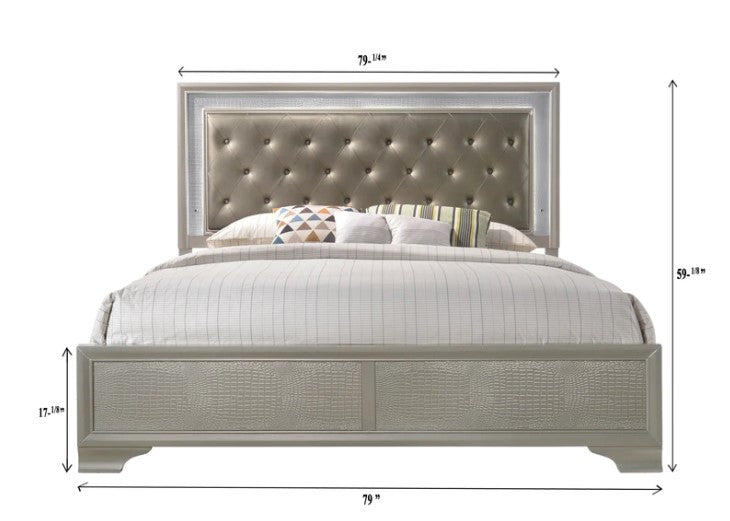 Lyssa Champagne LED Upholstered Panel Bed