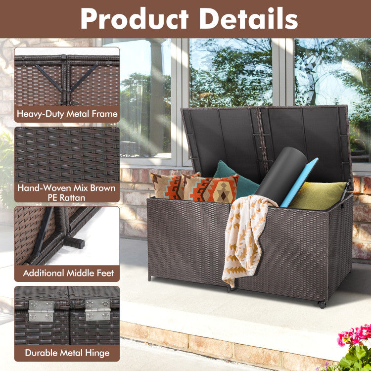 175 Gallon Outdoor Storage Box with Universal Wheels and Zippered Liner