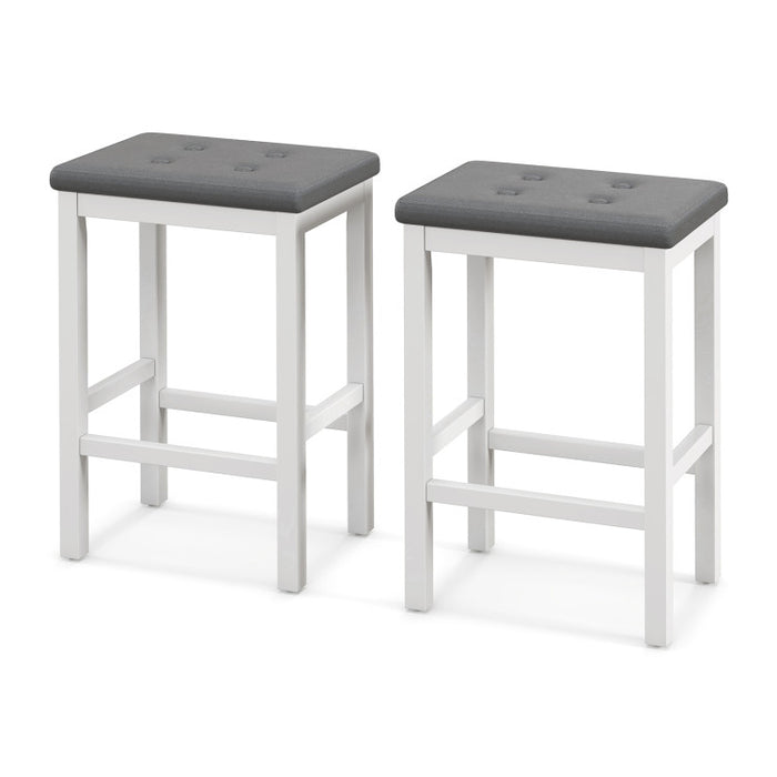 24 Inch Bar Stools with Padded Seat Footrest and Rubber Wood Frame