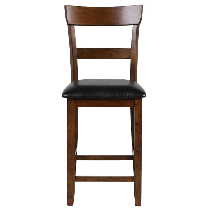 2 Pieces Counter Height Chair Set with Leather Seat and Rubber Wood Legs