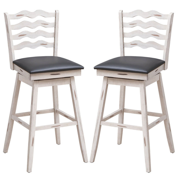 360° Swivel Bar Stools with Rubber Wood Frame and Ergonomic Backrest and Footrest