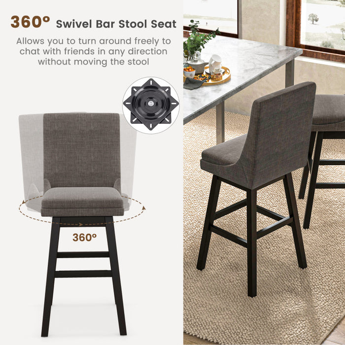 Set of 2 360° Swivel Bar Stool with Rubber Wood Legs Footrest