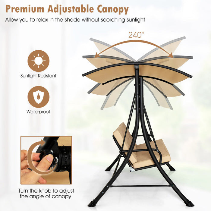 3-Seat Outdoor Porch Swing with Adjustable Canopy and Padded Cushions