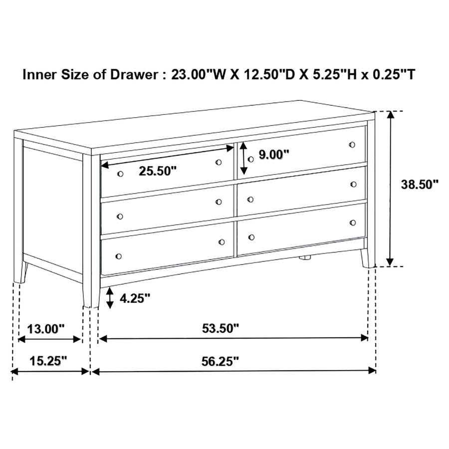 Carlton 6-drawer Rectangular Dresser Cappuccino