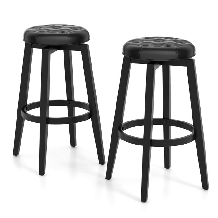 360° Swivel Upholstered Rubberwood Frame Bar Stool Set of 2 with Footrest