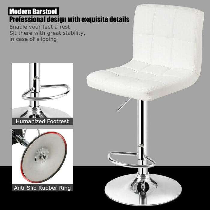 Set of 2 Square Swivel Adjustable Bar Stools with Back and Footrest