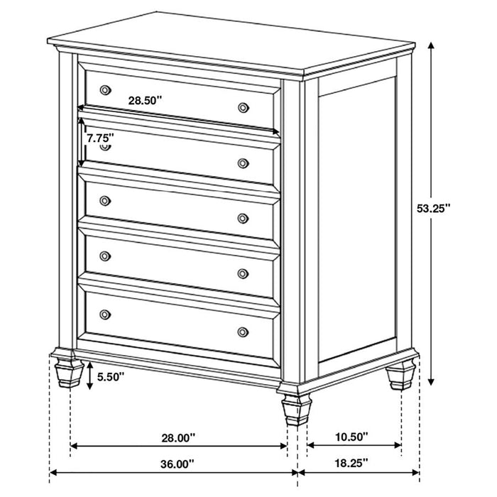 Sandy Beach 5-drawer Rectangular Chest Buttermilk