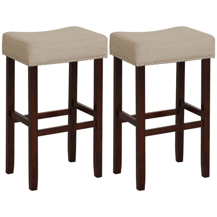 2 Set of 29 Inch Height Upholstered Bar Stool with Solid Rubber Wood Legs and Footrest