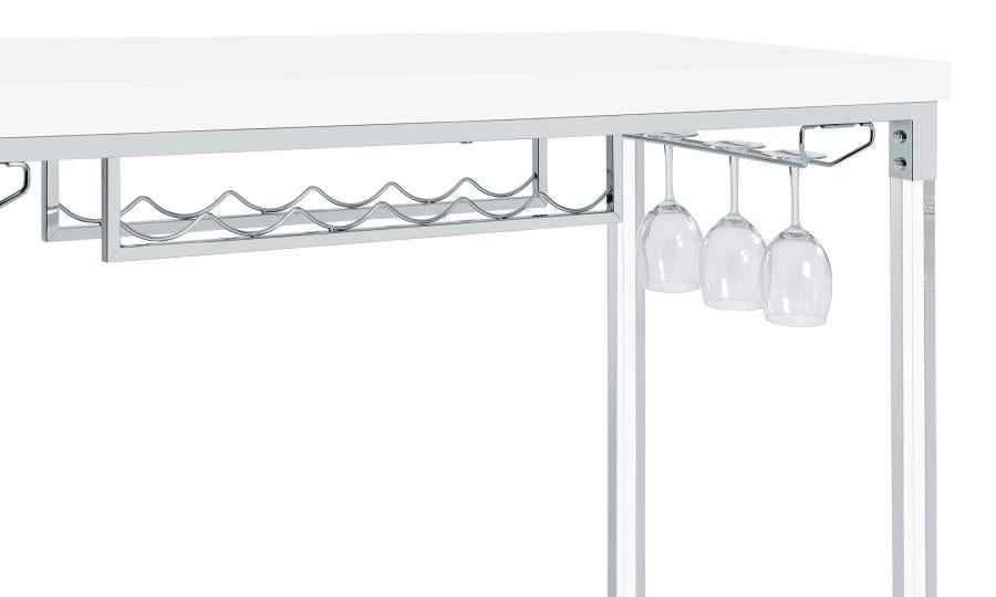 Norcrest Pub Height Bar Table With Acrylic Legs And Wine Storage White High Gloss