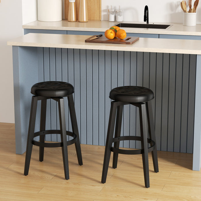 360° Swivel Upholstered Rubberwood Frame Bar Stool Set of 2 with Footrest