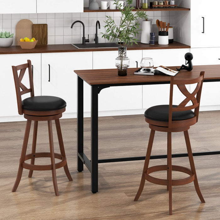 2 Pieces Classic Counter Height Swivel Bar Stool Set with X-shaped Open Back