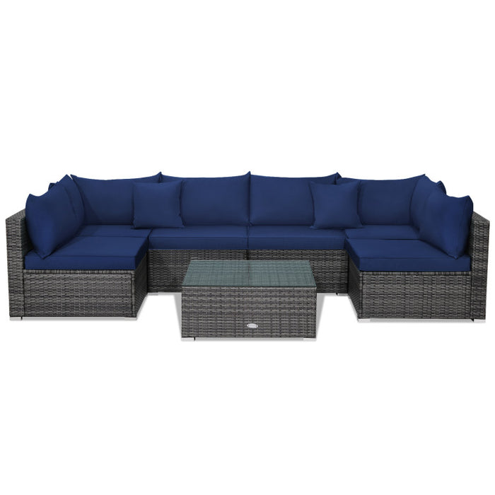 7 Pieces Patio Rattan Furniture Set with Sectional Sofa Cushioned