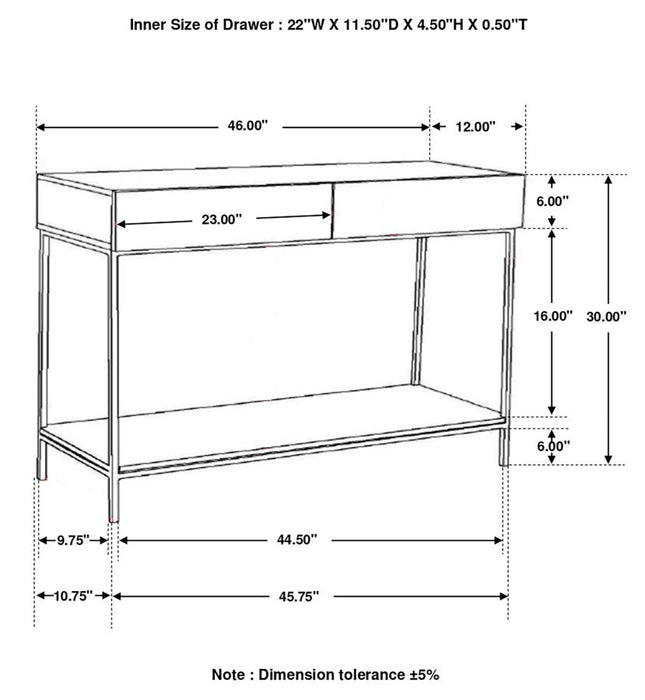 Rubeus 2-Drawer Console Table With Open Shelf White Washed