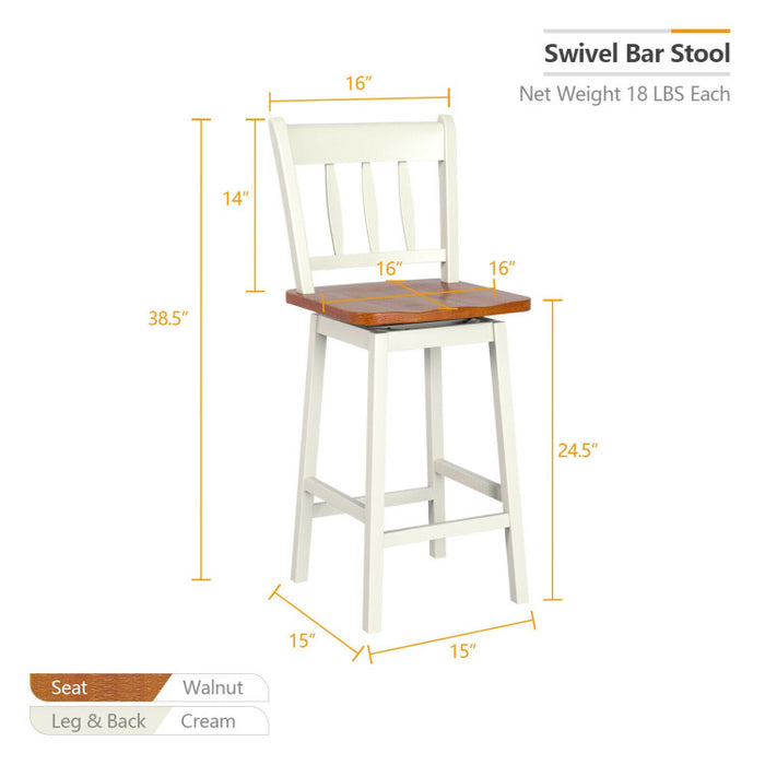 24.5 Inches Set of 2 Swivel Bar Stools with 360° Swiveling