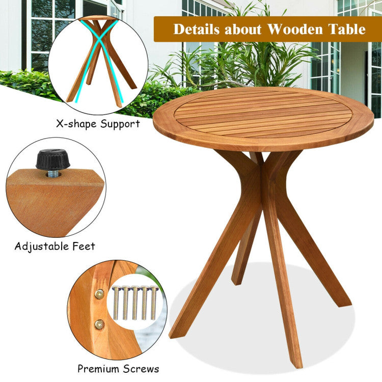 27 Inch Outdoor Round Solid Wood Coffee Side Bistro Table