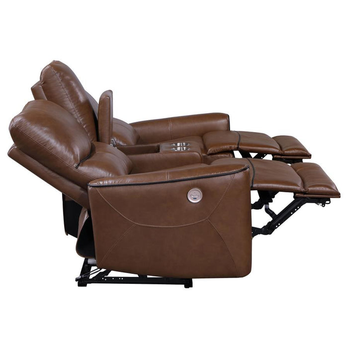 Greenfield 2-piece Upholstered Power Reclining Sofa Set Saddle Brown