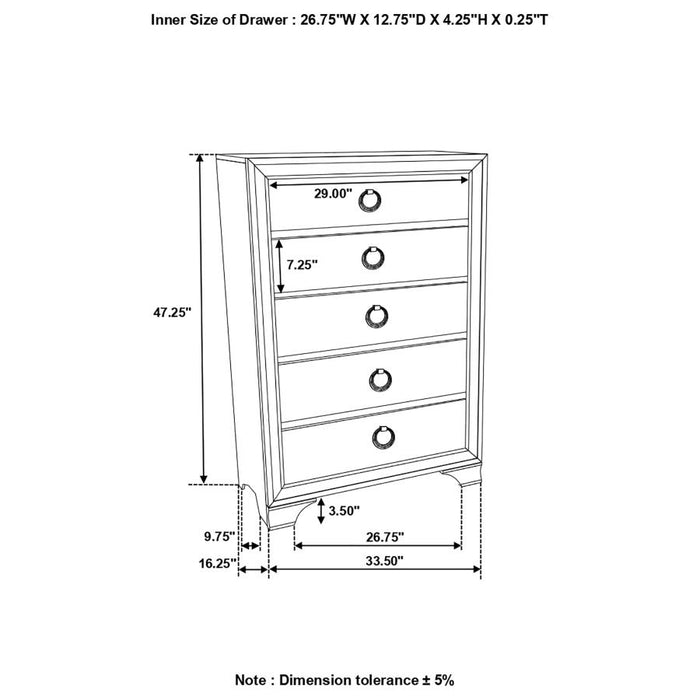 Salford 5-drawer Chest Metallic Sterling